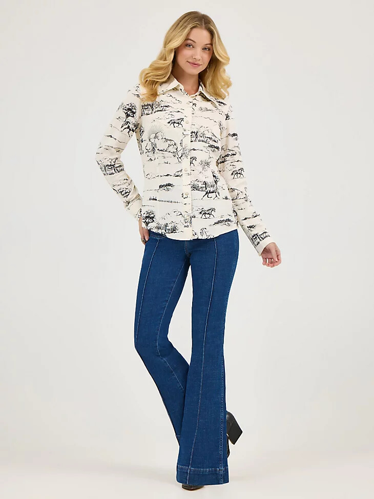 chemise western à boutons-pression wrangler x lainey wilson country toile imprimé paysage