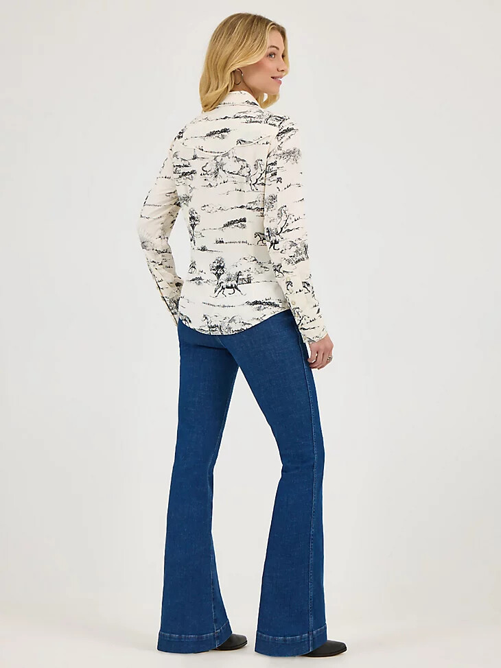 chemise western à boutons-pression wrangler x lainey wilson country toile imprimé paysage