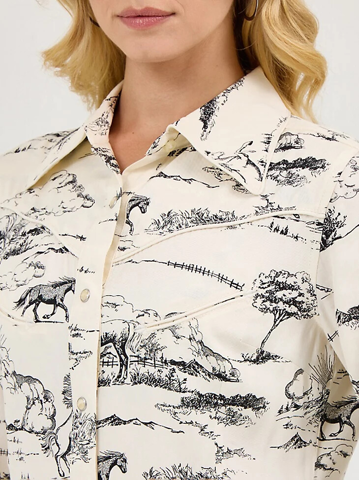chemise western à boutons-pression wrangler x lainey wilson country toile imprimé paysage