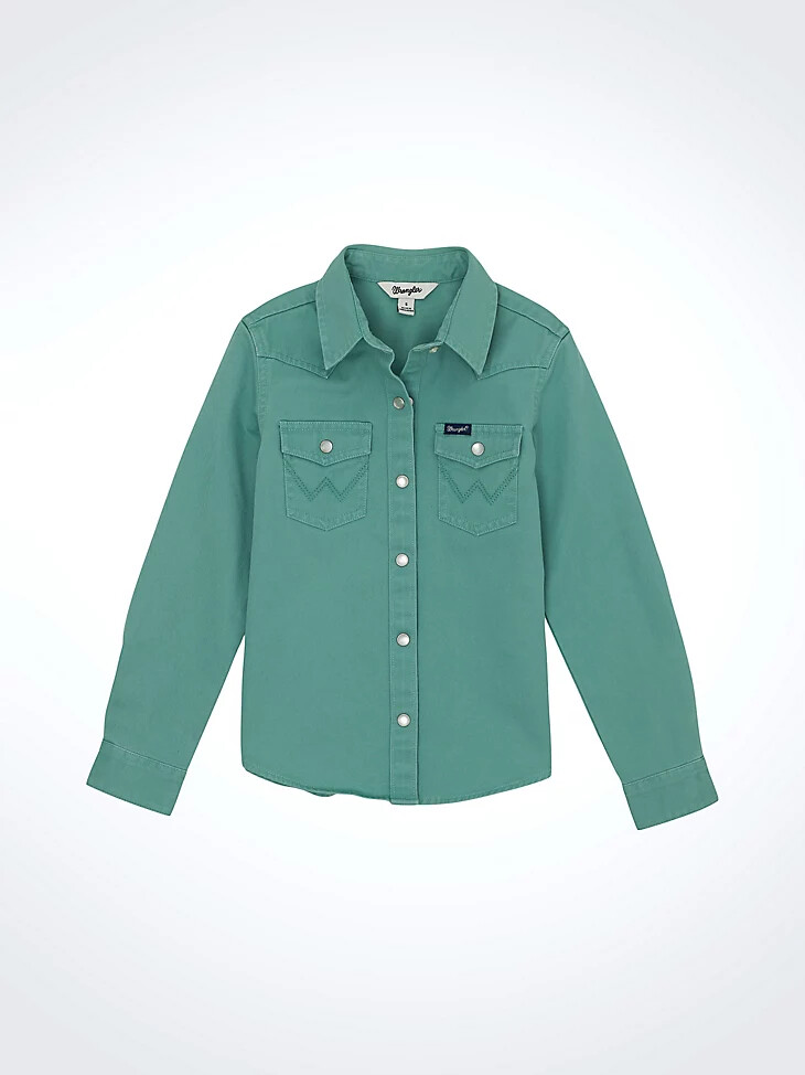 chemise western à boutons-pression délavée pour fille couleur sarcelle
