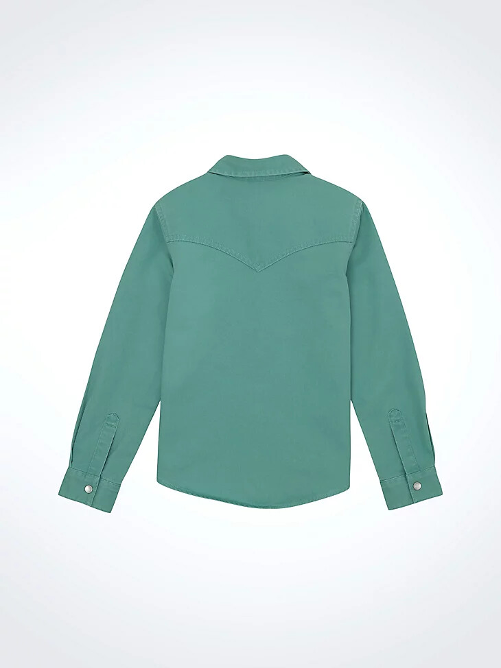 chemise western à boutons-pression délavée pour fille couleur sarcelle