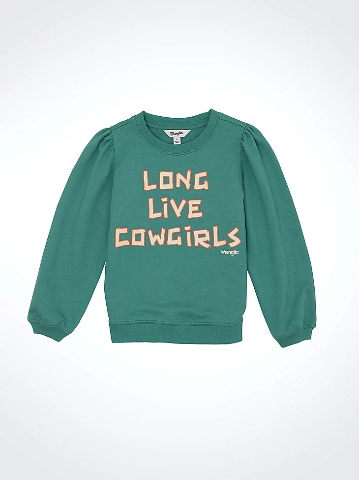 pull wrangler à manches bouffantes et imprimé graphique pour fille couleur sarcelle