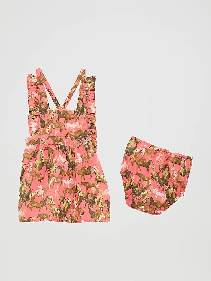 robe tablier corail à manches à volants pour petite fille
