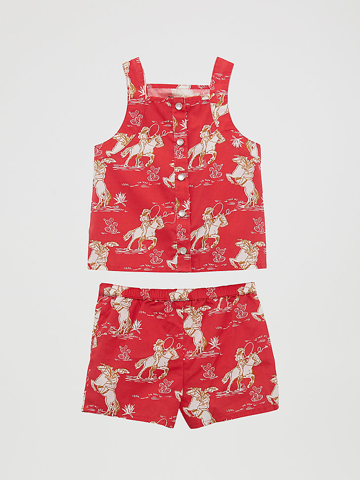 ensemble short imprimé western pour petite fille cheval rouge