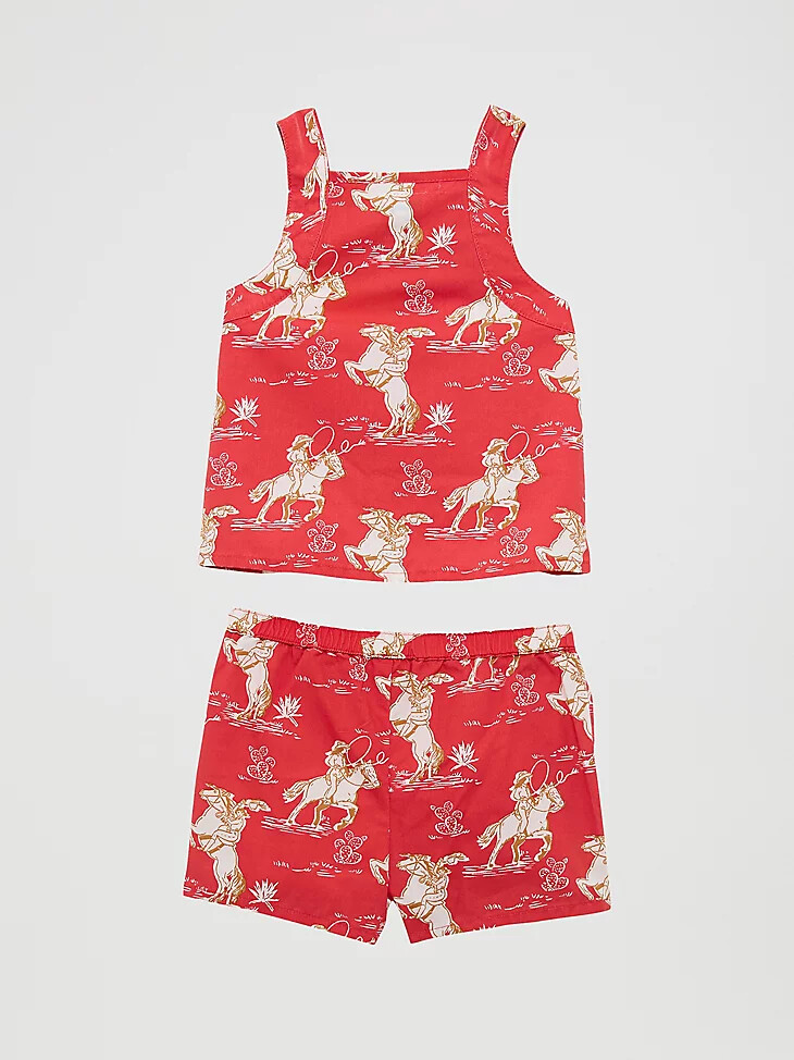 ensemble short imprimé western pour petite fille cheval rouge