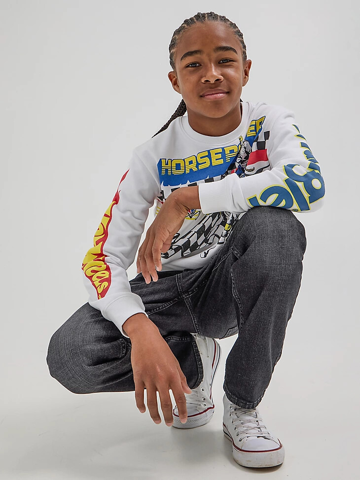 pull-over wrangler x hot wheels pour garçon col rond style rodéo blanc éclatant