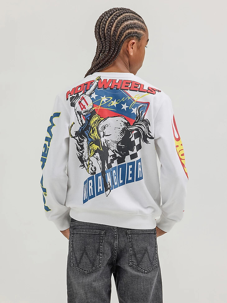 pull-over wrangler x hot wheels pour garçon col rond style rodéo blanc éclatant