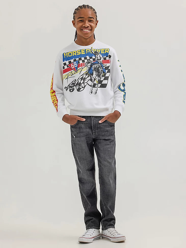 pull-over wrangler x hot wheels pour garçon col rond style rodéo blanc éclatant