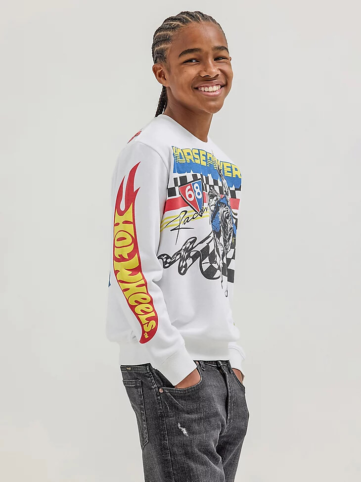 pull-over wrangler x hot wheels pour garçon col rond style rodéo blanc éclatant