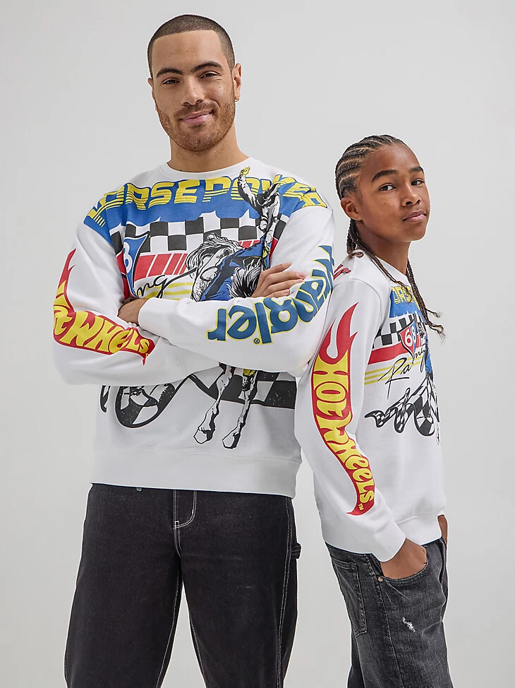 pull-over wrangler x hot wheels pour garçon col rond style rodéo blanc éclatant