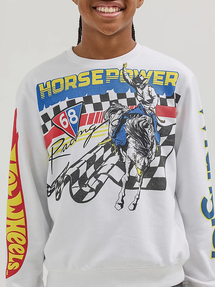 pull-over wrangler x hot wheels pour garçon col rond style rodéo blanc éclatant
