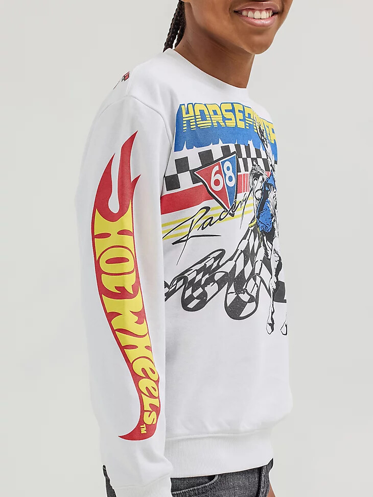 pull-over wrangler x hot wheels pour garçon col rond style rodéo blanc éclatant