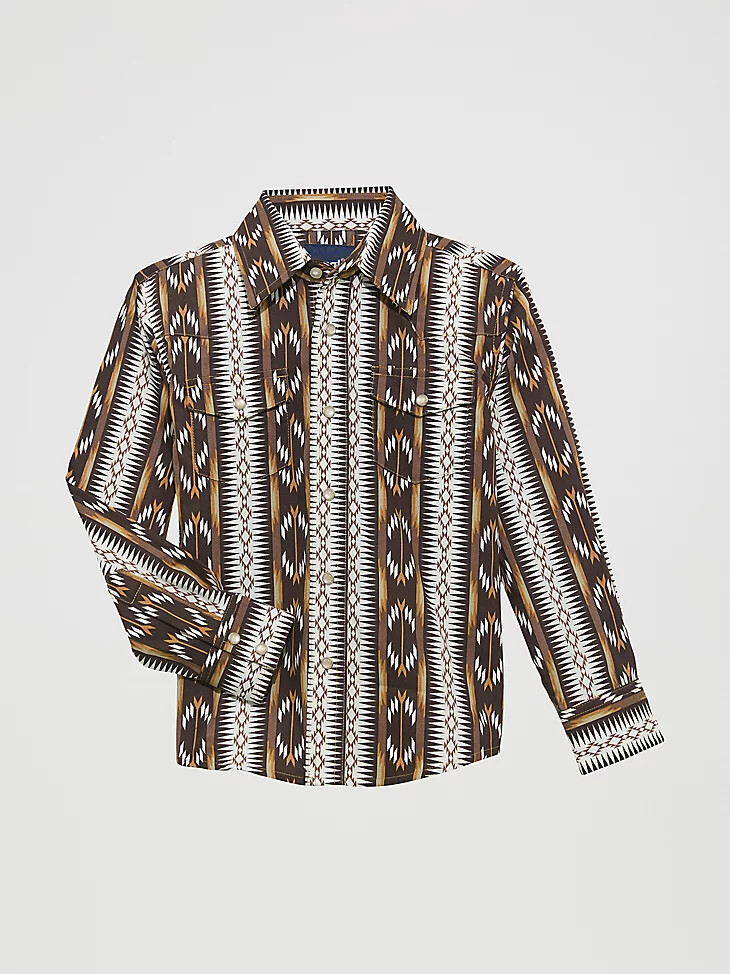 chemise western à manches longues checotah pour garçon à boutons-pression marron chaîne