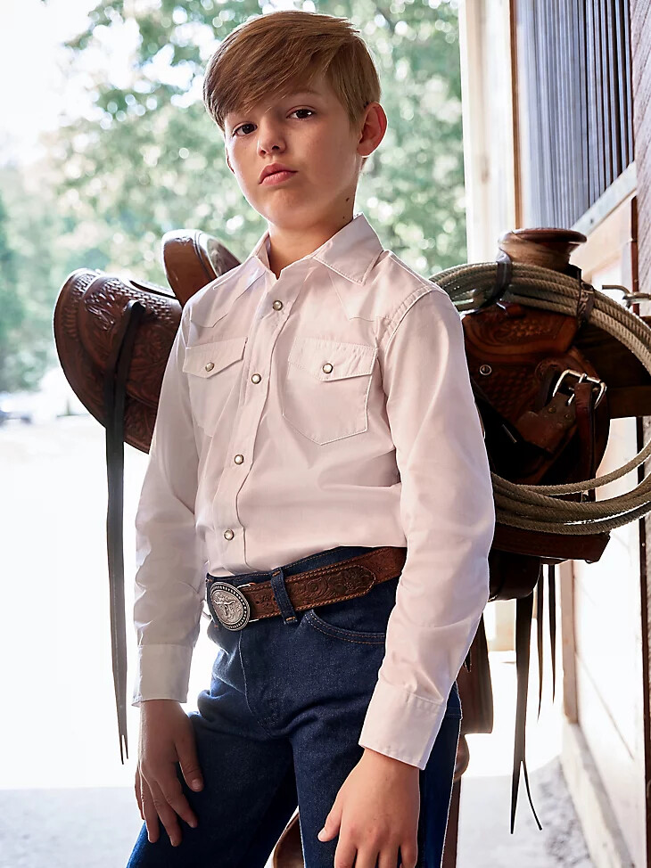 robe blanche à manches longues pour garçon chemise western à boutons-pression blanche