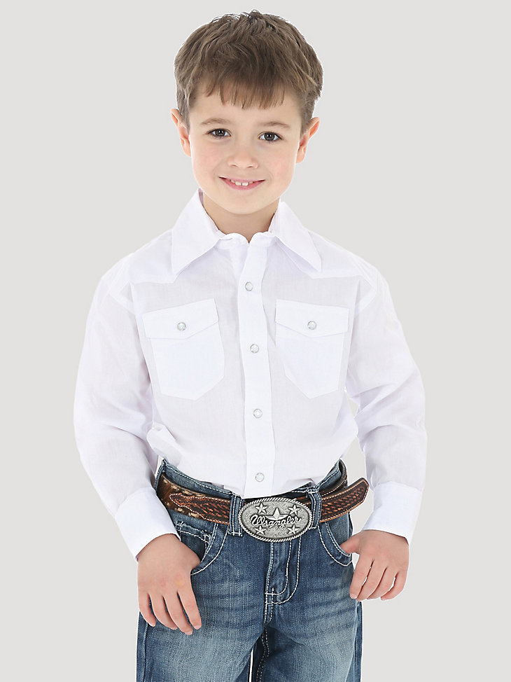 robe blanche à manches longues pour garçon chemise western à boutons-pression blanche