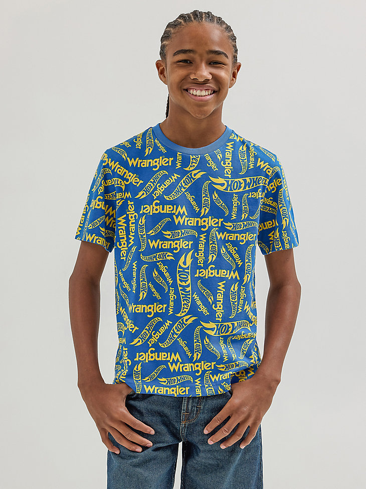 t-shirt bleu wrangler x hot wheels pour garçon