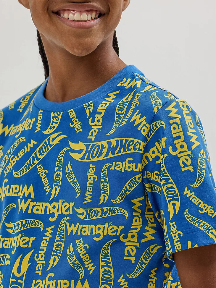t-shirt bleu wrangler x hot wheels pour garçon