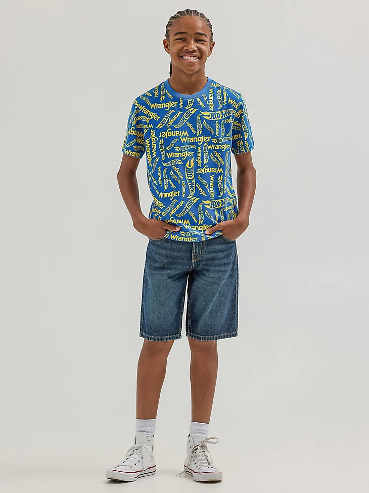 t-shirt bleu wrangler x hot wheels pour garçon