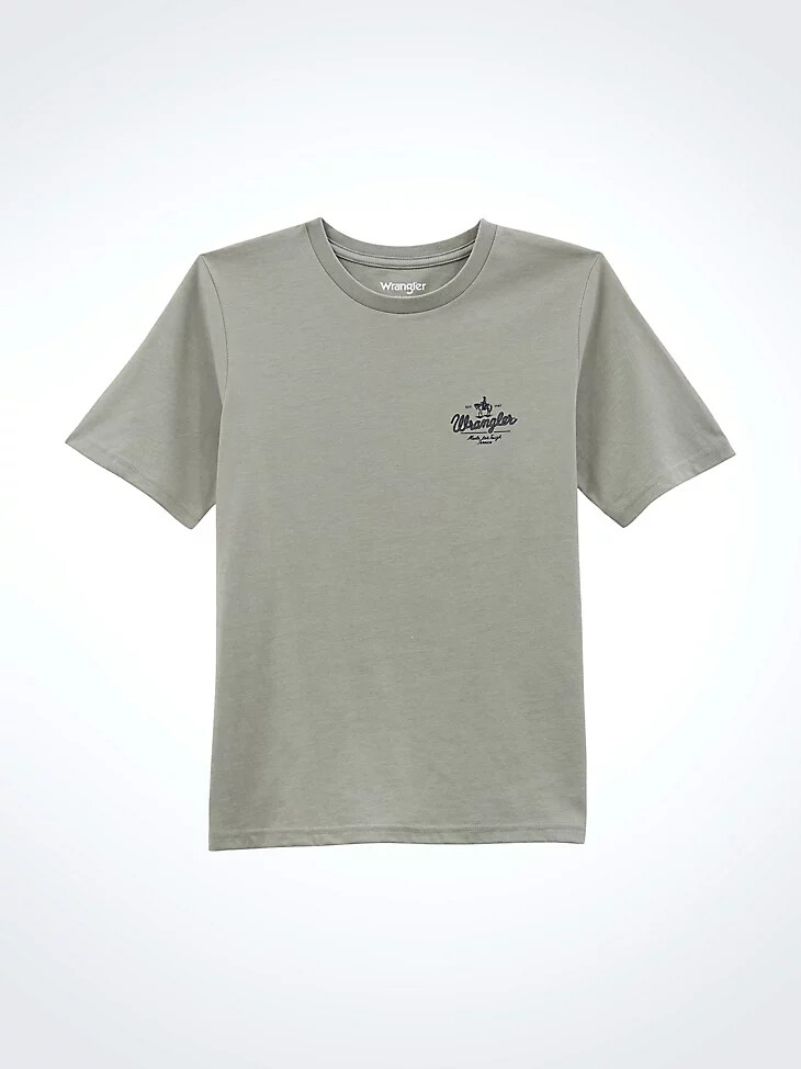 t-shirt garçon à motif western au dos couleur gris chiné calcaire