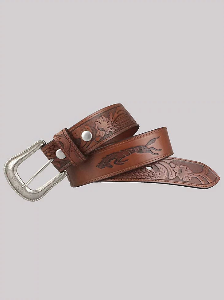 ceinture wrangler pour homme en cuir marron travaillé