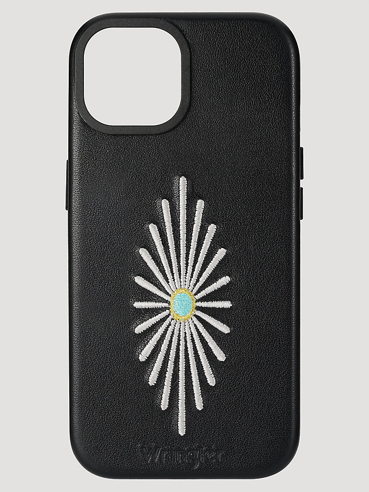 Étui en cuir brodé noir pour smartphone