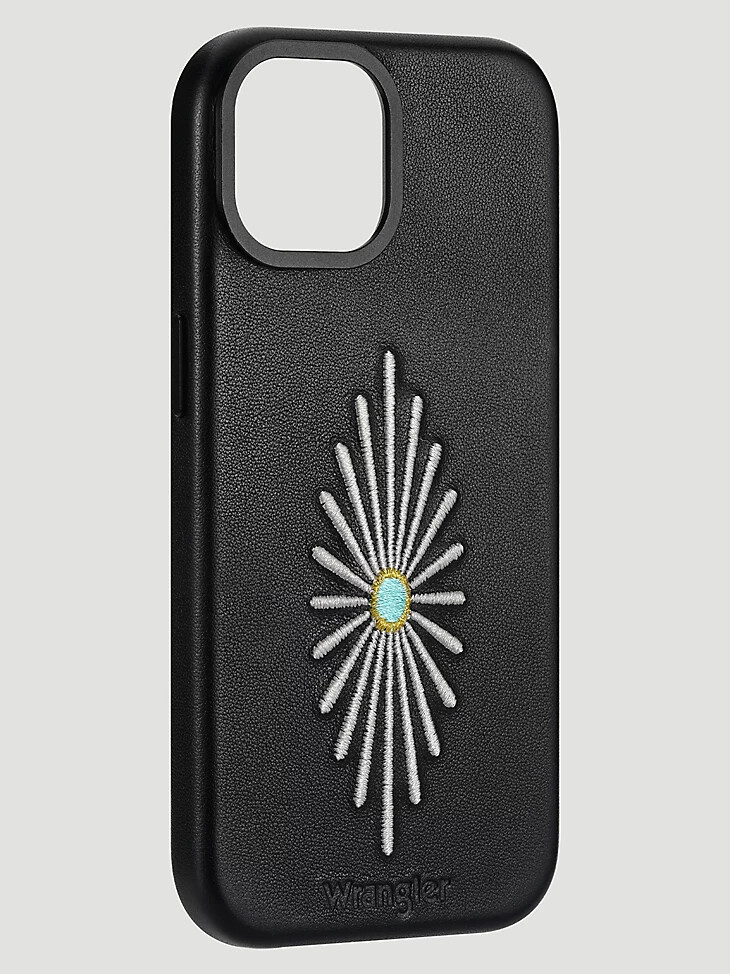 Étui en cuir brodé noir pour smartphone