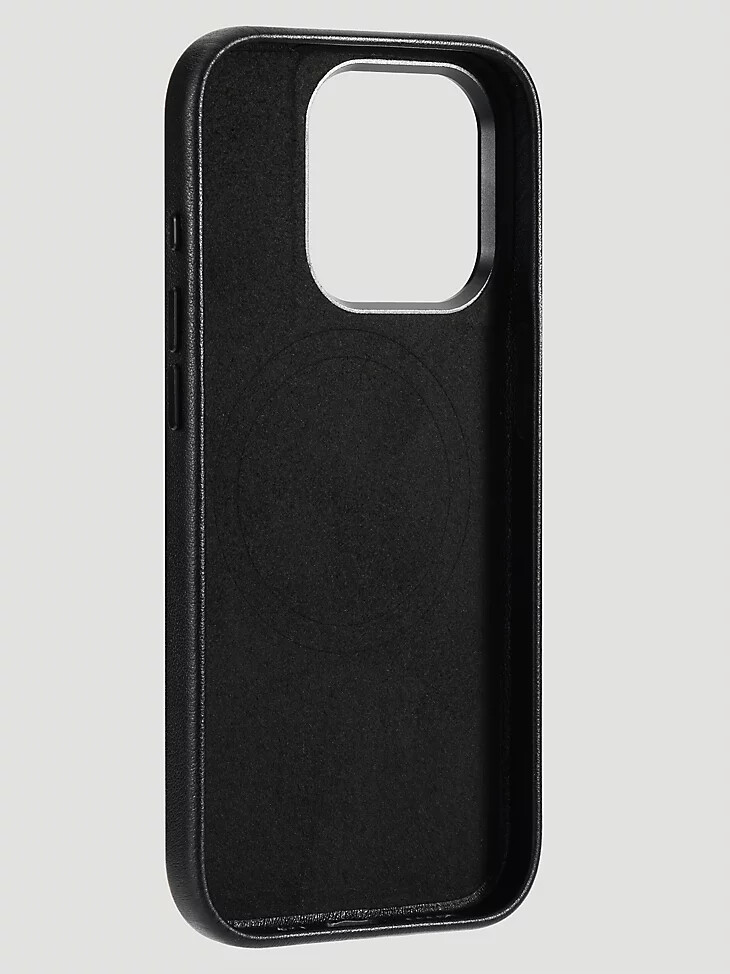 Étui en cuir brodé noir pour smartphone