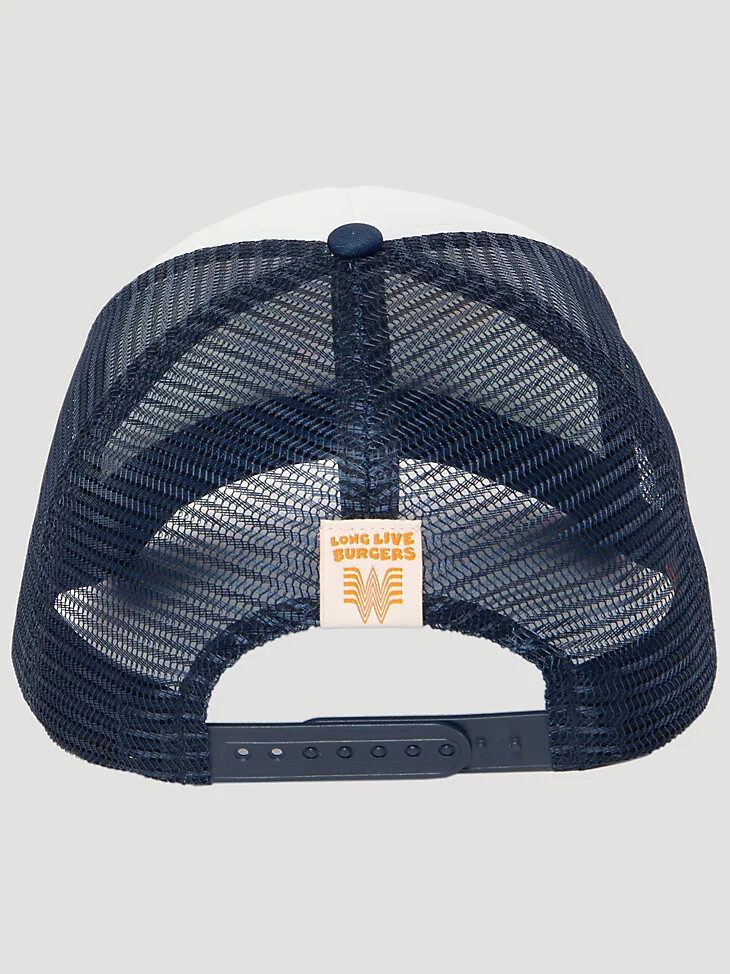 casquette de camionneur wrangler x whataburger pauly bleu marine