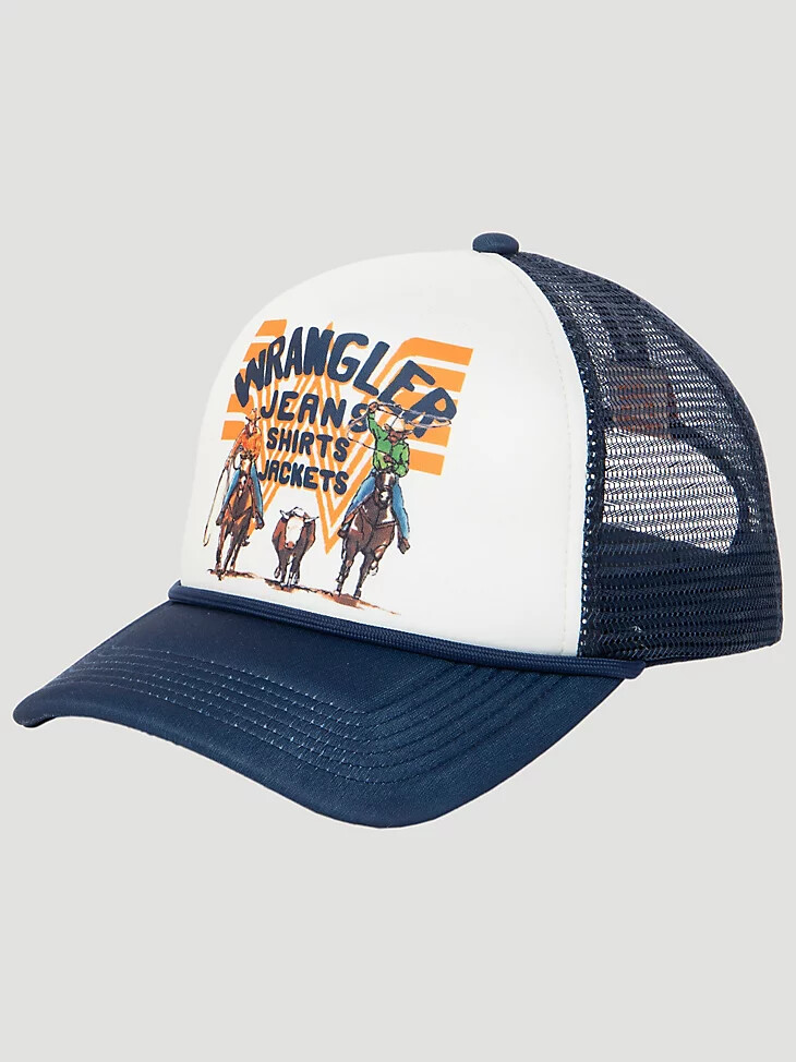 casquette de camionneur wrangler x whataburger pauly bleu marine
