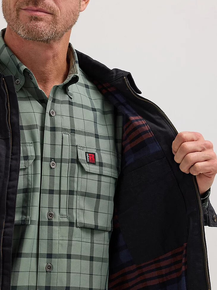 veste de travail wrangler riggs workwear doublée en flanelle noir de jais