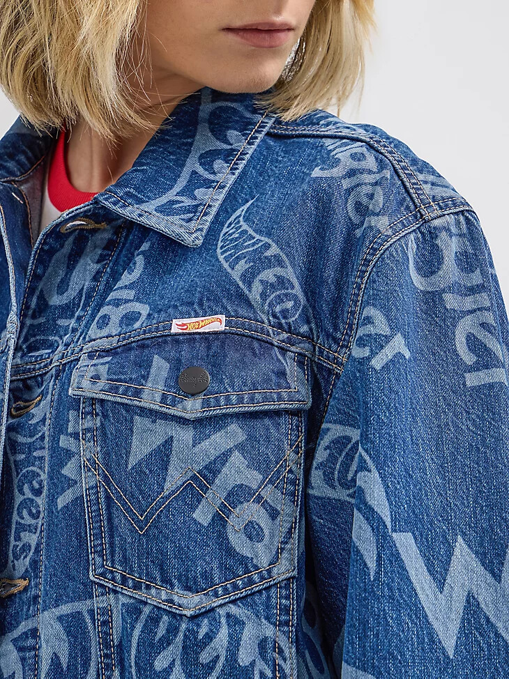 veste en jean wrangler x hot wheels pour homme logo laser bleu moyen