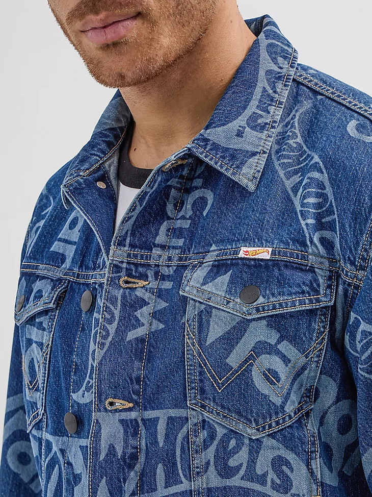 veste en jean wrangler x hot wheels pour homme logo laser bleu moyen