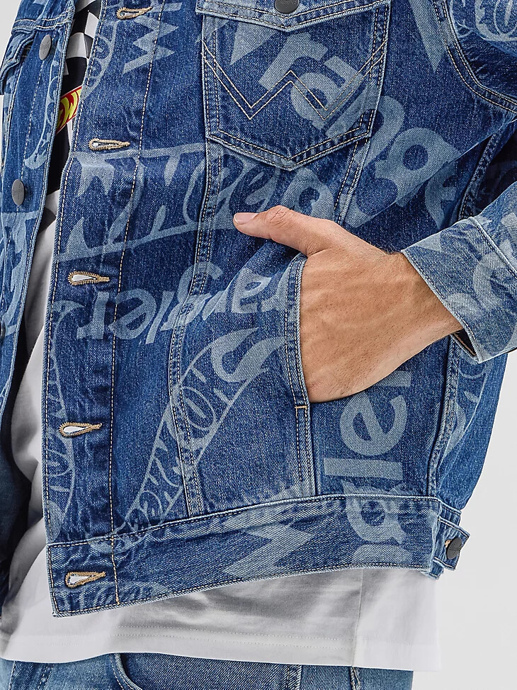 veste en jean wrangler x hot wheels pour homme logo laser bleu moyen