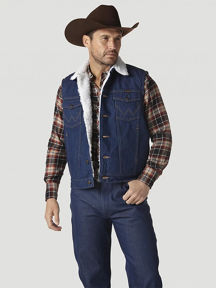 gilet en denim doublé sherpa wrangler ? prélavé