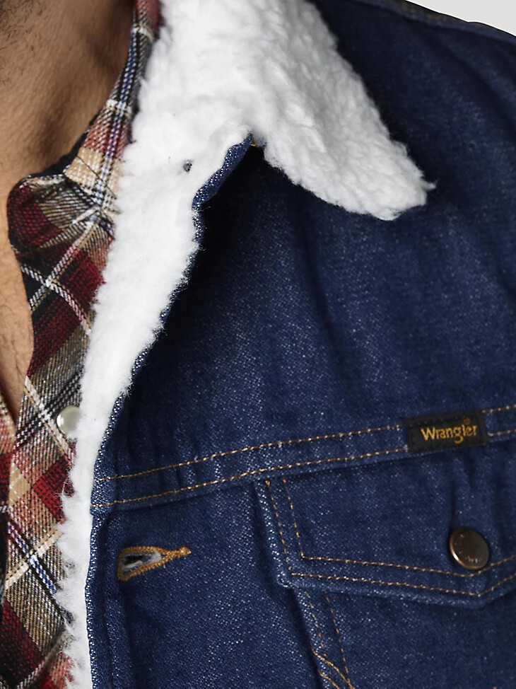 gilet en denim doublé sherpa wrangler ? prélavé