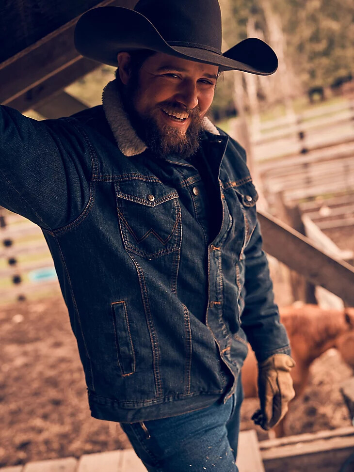 veste en jean wrangler western doublée sherpa style rustique