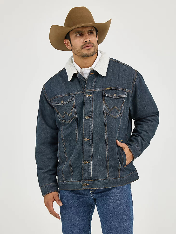 veste en jean wrangler western doublée sherpa style rustique