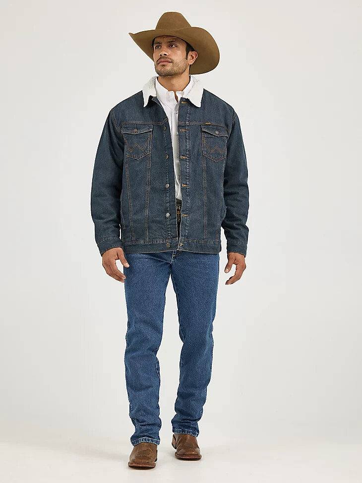 veste en jean wrangler western doublée sherpa style rustique