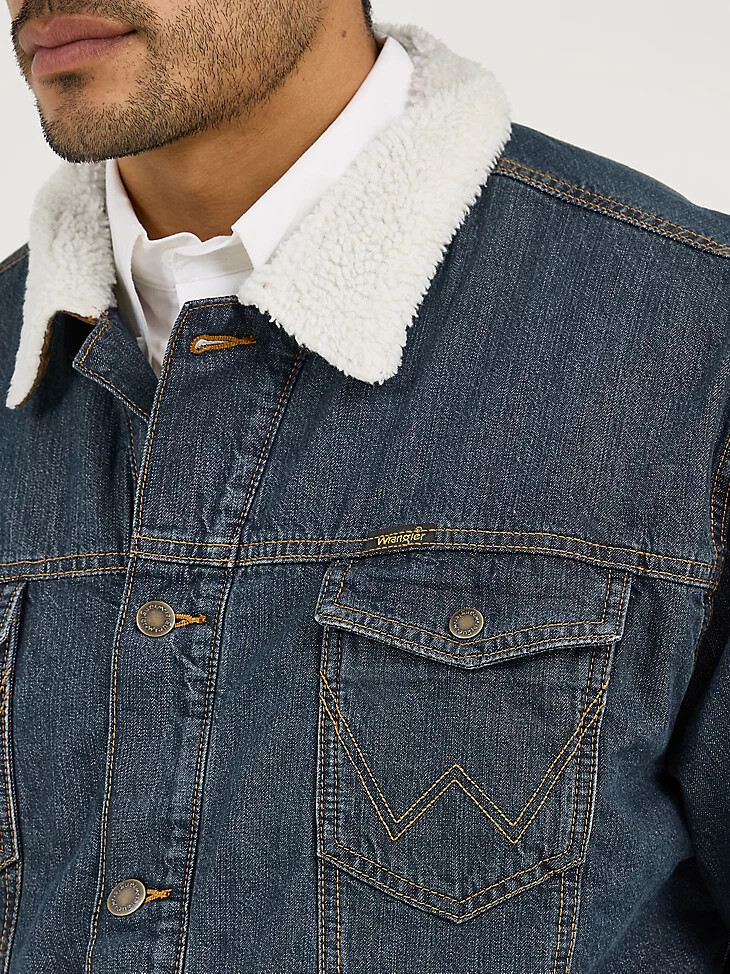 veste en jean wrangler western doublée sherpa style rustique