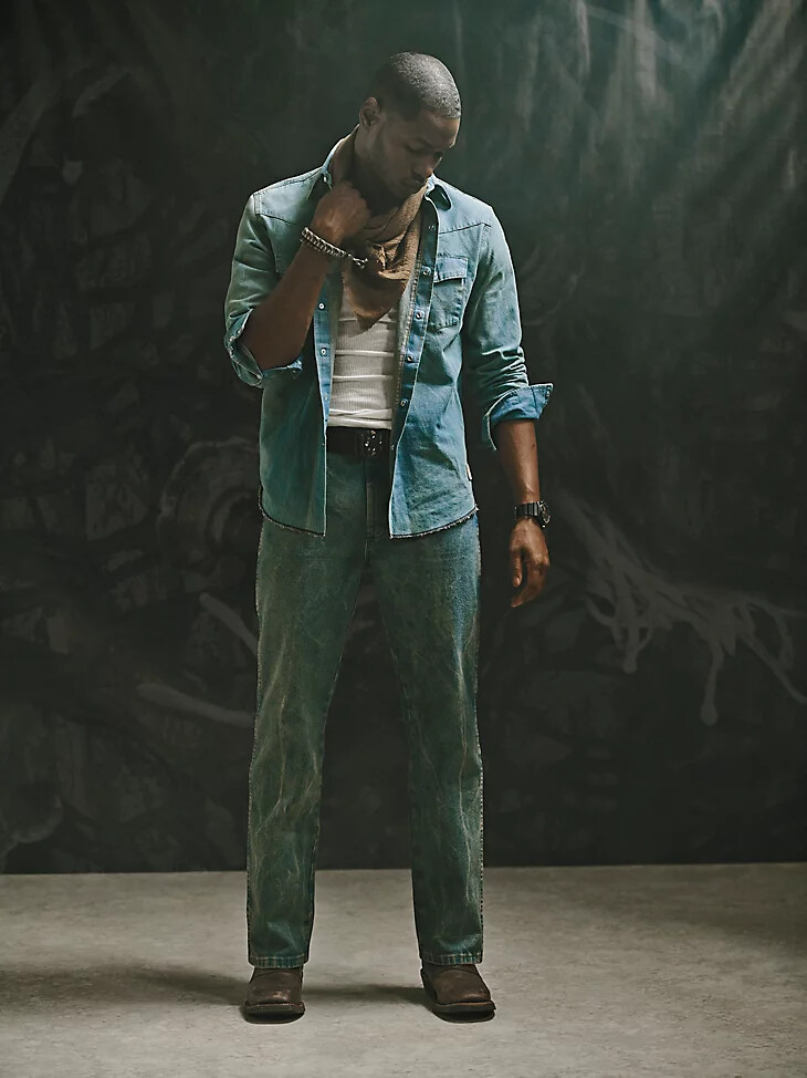 jean wrangler x the last of us coupe cowboy indigo prélavé