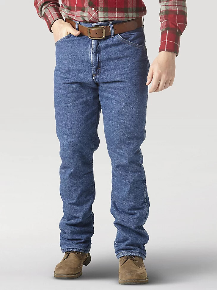 jean thermique wrangler rugged wear délavé à la pierre