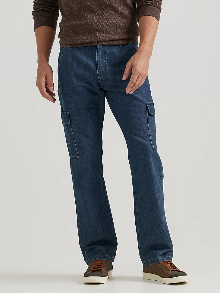 jean cargo wrangler denim coupe ample denim délavé moyen