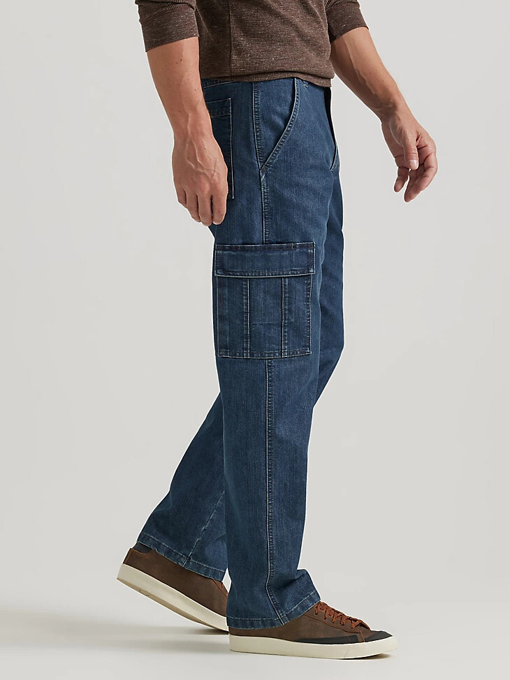 jean cargo wrangler denim coupe ample denim délavé moyen