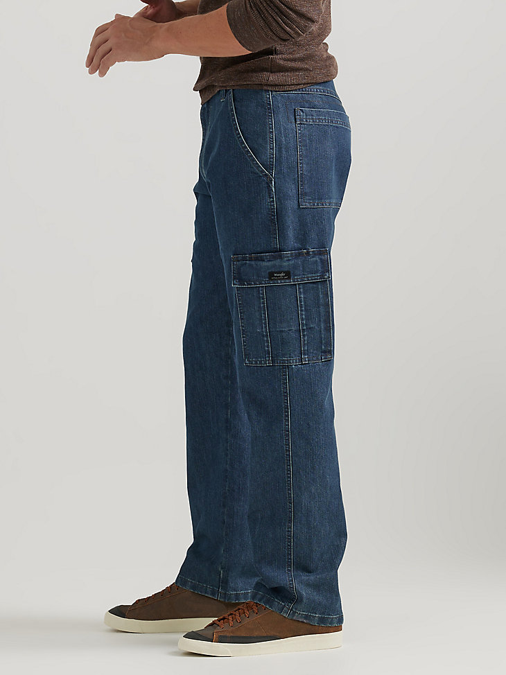 jean cargo wrangler denim coupe ample denim délavé moyen
