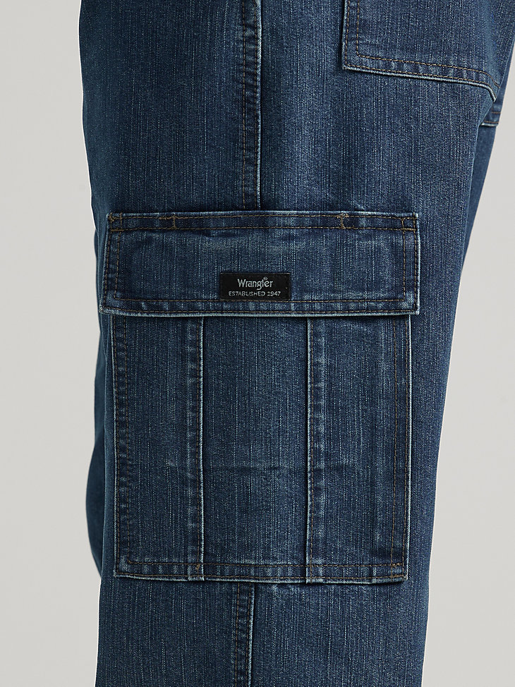 jean cargo wrangler denim coupe ample denim délavé moyen