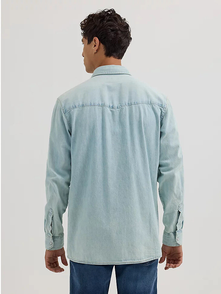 chemise en jean western à manches longues pour homme délavage clair