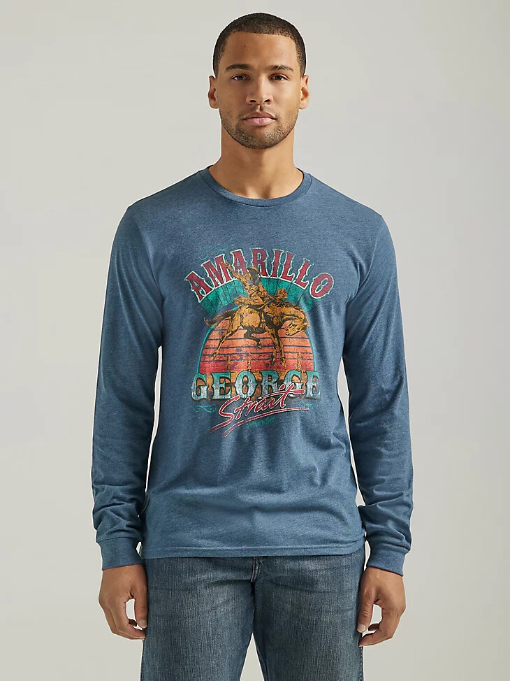 t-shirt graphique à manches longues george strait pour homme bleu marine chiné