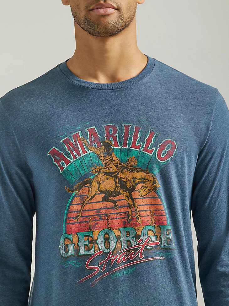 t-shirt graphique à manches longues george strait pour homme bleu marine chiné