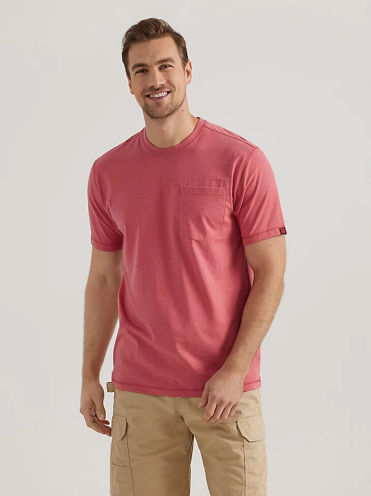 t-shirt de travail wrangler riggs workwear à manches courtes et 1 poche rouge minéral