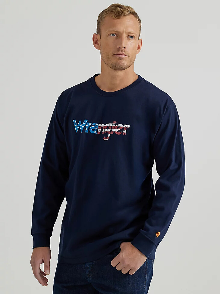 t-shirt graphique à manches longues wrangler fr ignifugé motif drapeau marine